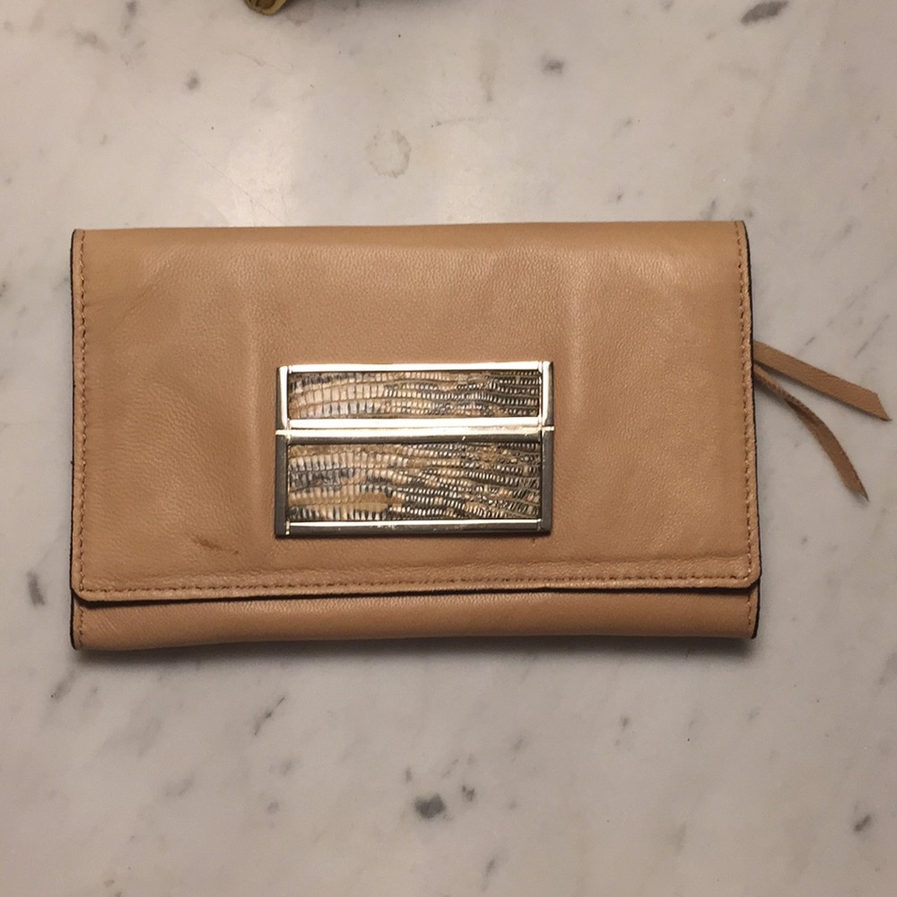 Camel Soft Leather Wallet With Snakeskin Pattern